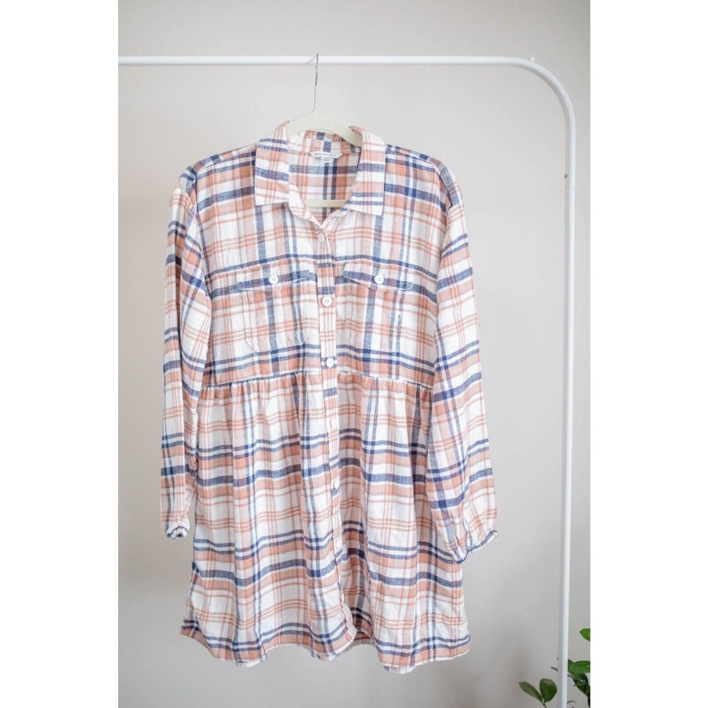 American Eagle NWOT Women’s Plaid Flannel Babydoll Shirt Dress Button-Down SZ S